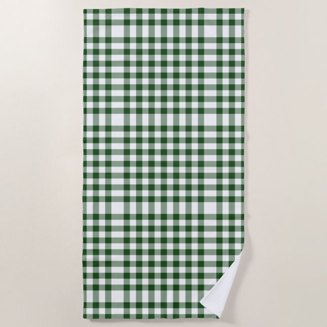 Green and White Gingham Block Plaid Beach Towel (Front)