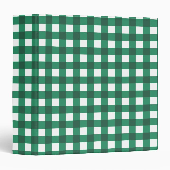 Green And White Gingham Check Pattern 3 Ring Binder (Front/Spine)