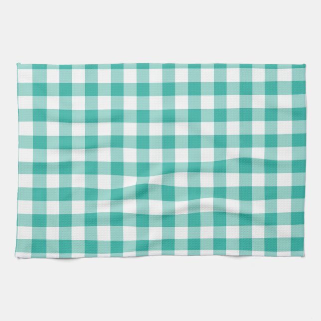 Green And White Gingham Check Pattern Kitchen Towel (Horizontal)