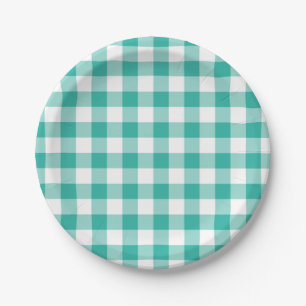 Green And White Gingham Check Pattern Paper Plates