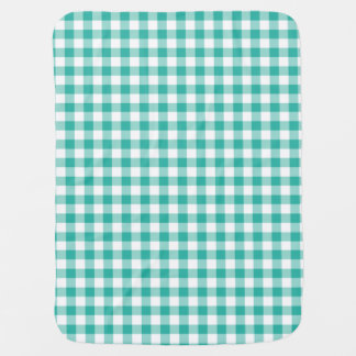 Green  And White Gingham Check Pattern Stroller Blanket