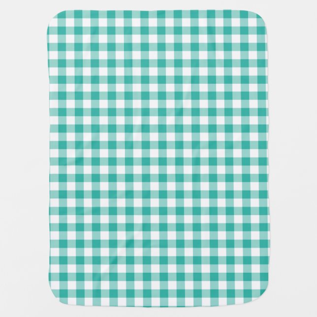 Green  And White Gingham Check Pattern Stroller Blanket (Front)