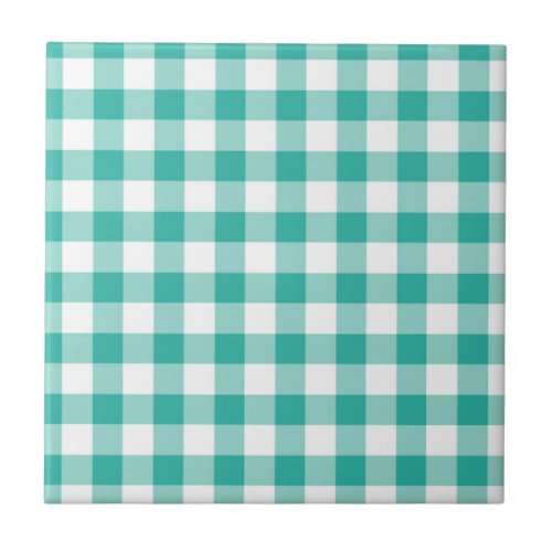 Green And White Gingham Check Pattern Tile