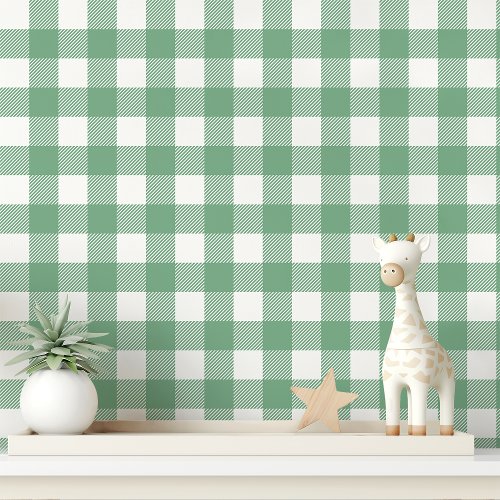 Green And White Gingham Checkered Wallpaper