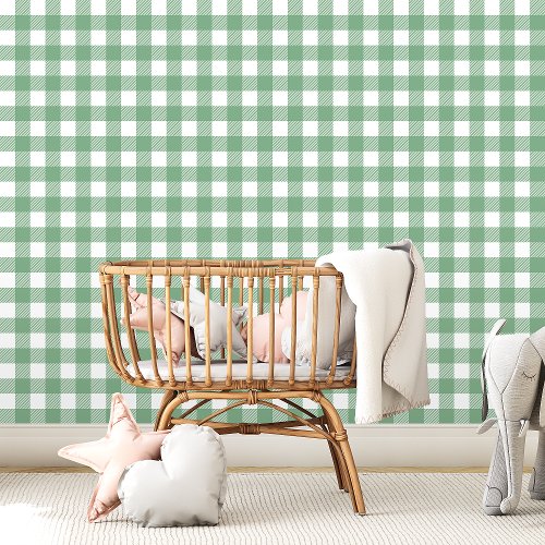 Green and White Gingham Checkered Wallpaper