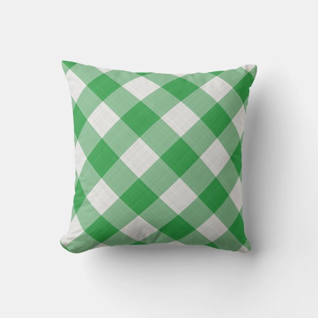Green and White Gingham Country Home Throw Pillow (Front)