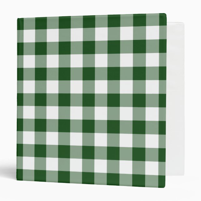 Green and White Gingham Pattern 3 Ring Binder (Front/Inside)