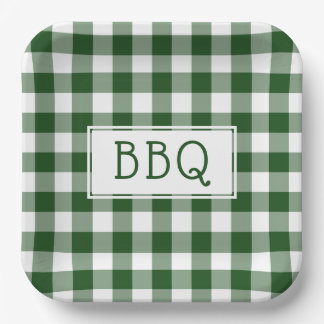 Green and White Gingham Pattern BBQ Party Paper Plates
