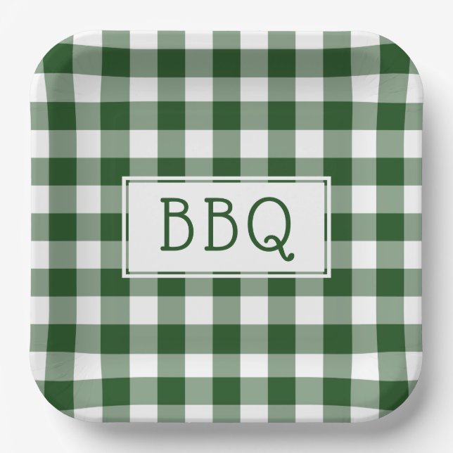 Green and White Gingham Pattern BBQ Party  Paper Plates (Front)