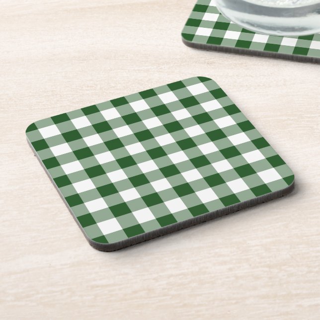 Green and White Gingham Pattern Beverage Coaster (Left Side)
