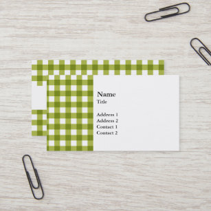 Green and White Gingham Pattern Business Card