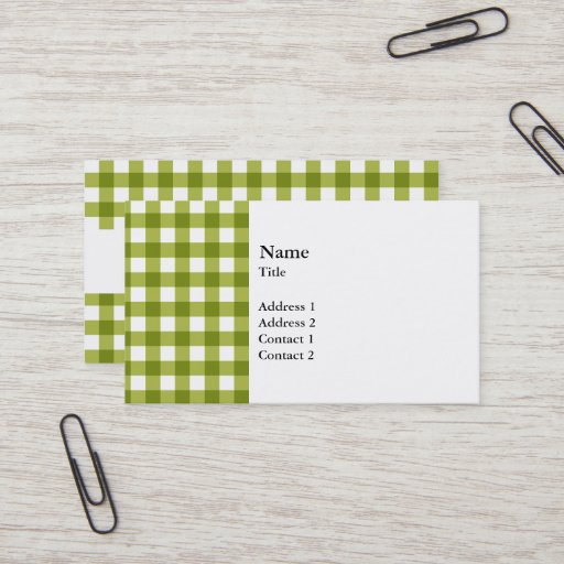 Customizable Green and White Gingham Pattern Business Cards