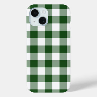 Green and White Gingham Pattern iPhone 15 Case