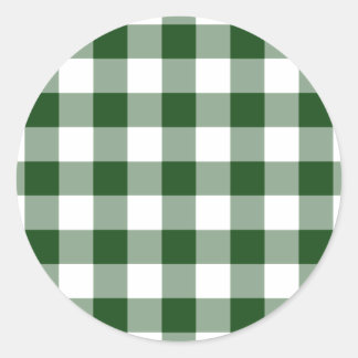 Green and White Gingham Pattern Classic Round Sticker