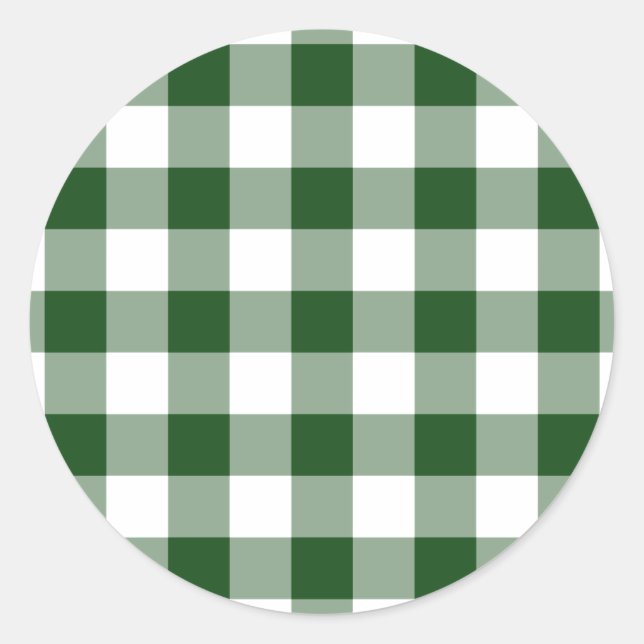 Green and White Gingham Pattern Classic Round Sticker (Front)