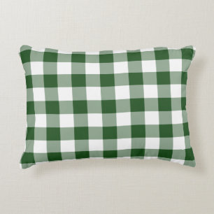 Green and White Gingham Pattern Decorative Pillow
