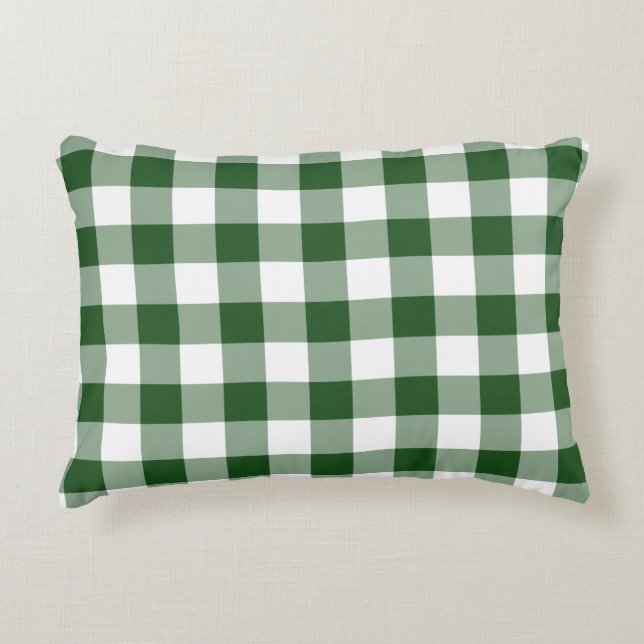 Green and White Gingham Pattern Decorative Pillow (Front)