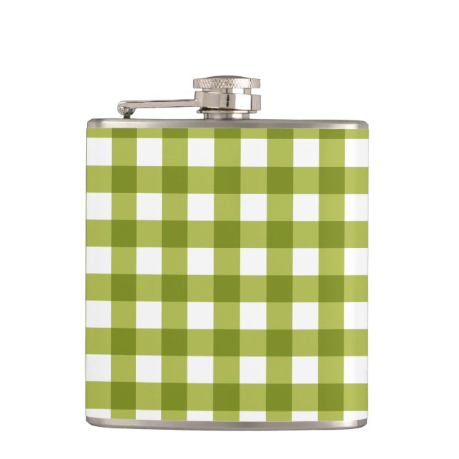Green and White Gingham Pattern Flask (Front)