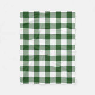 Green and White Gingham Pattern Fleece Blanket