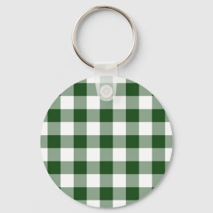 Green and White Gingham Pattern Keychain