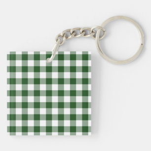 Green and White Gingham Pattern Keychain