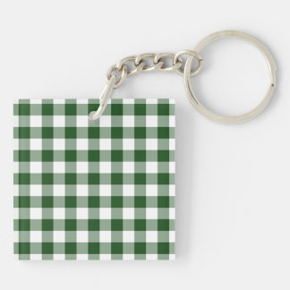 Green and White Gingham Pattern Keychain