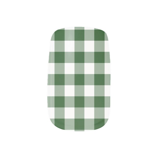 Green and White Gingham Pattern Minx Nail Art (Left Thumb)