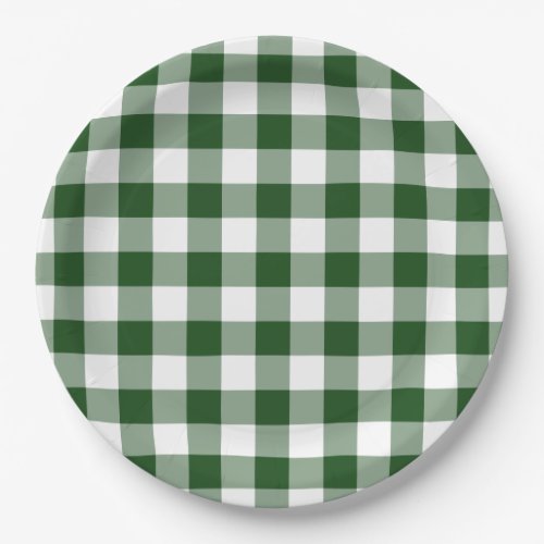 Green and White Gingham Pattern Paper Plates