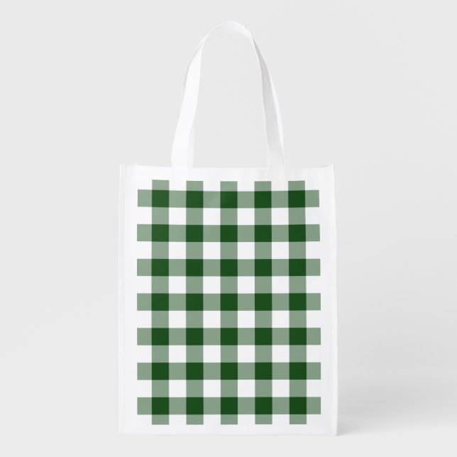 Green and White Gingham Pattern Reusable Grocery Bag (Front)