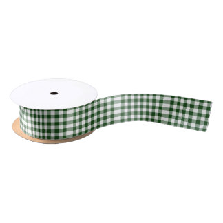 Green and White Gingham Pattern Satin Ribbon