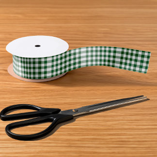 Green and White Gingham Pattern Satin Ribbon