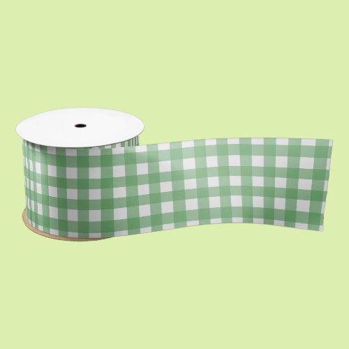 Green and White Gingham Pattern Satin Ribbon