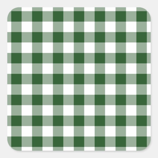 Green and White Gingham Pattern Square Sticker (Front)