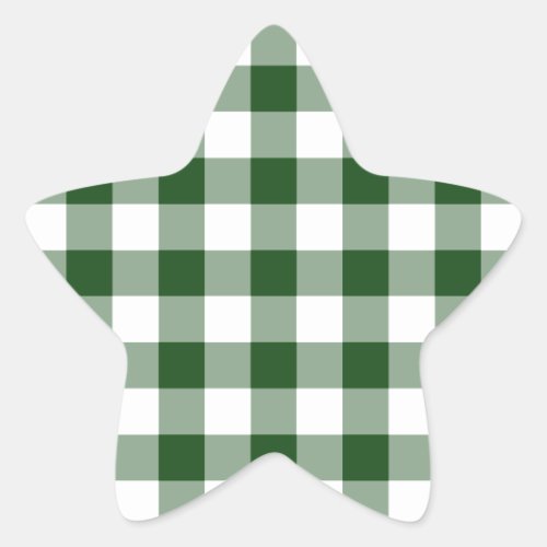 Green and White Gingham Pattern Star Sticker