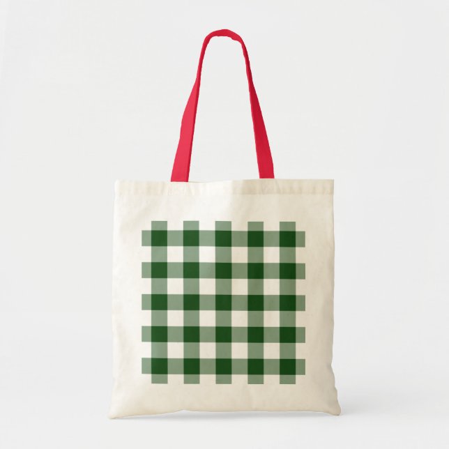 Green and White Gingham Pattern Tote Bag (Front)