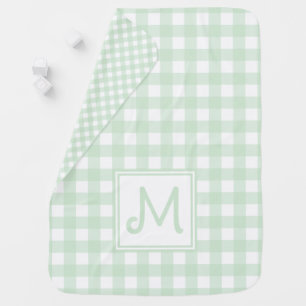 Green and White Gingham Plaid Monogram Baby Blanket