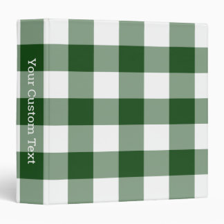 Green and White Gingham Plaid Pattern Custom Title 3 Ring Binder