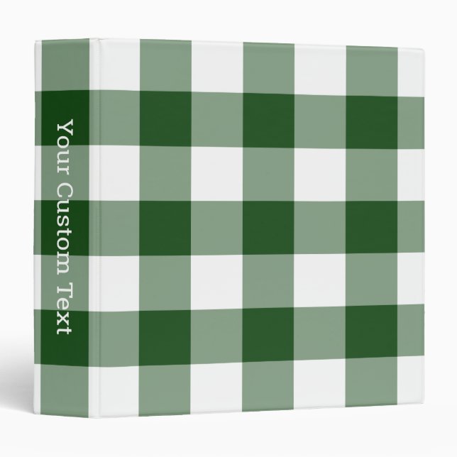 Green and White Gingham Plaid Pattern Custom Title 3 Ring Binder (Front/Spine)