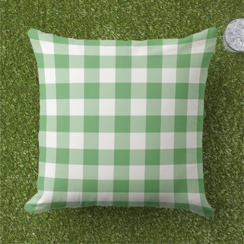 Green and White Gingham Plaid Pattern Outdoor Pillow