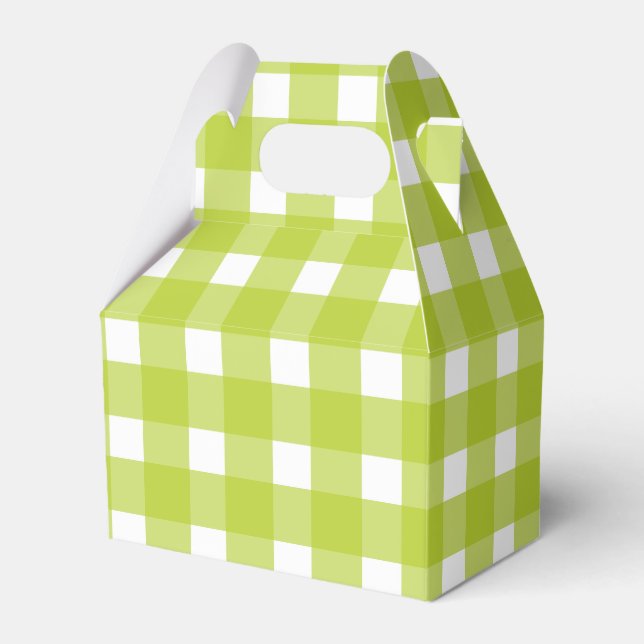 Green And White Gingham Plaid Wedding Party Favor Boxes (Front Side)