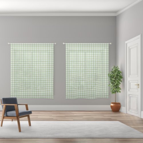 Green and White Gingham  Sheer Curtains