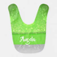 Green and white glitter print baby bib