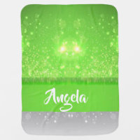 Green and white glitter print baby blanket