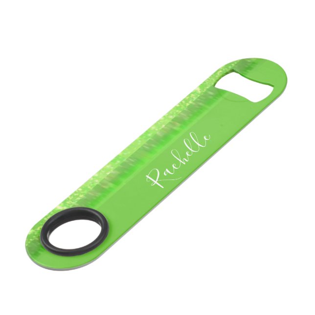 Green and white glitter print bar key (Front Angled)