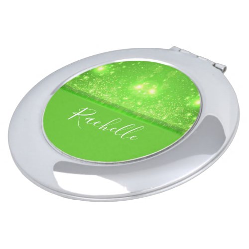 Green and white glitter print compact mirror