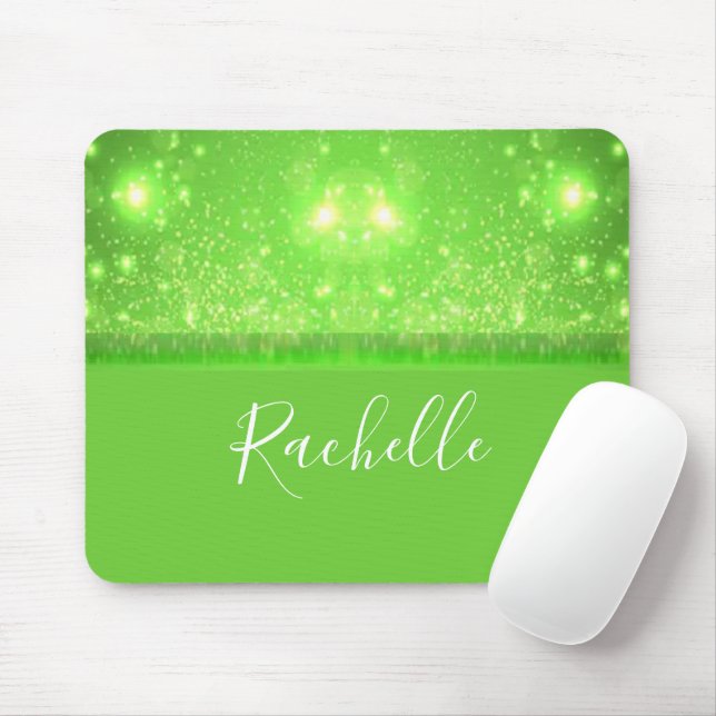 Green and white glitter print mouse pad (With Mouse)