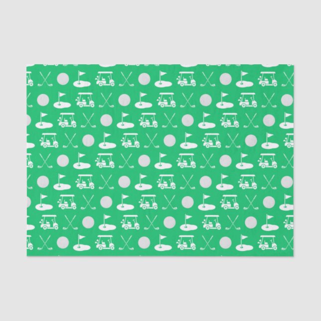 Green and White Golf Icons Tissue Paper (Front)