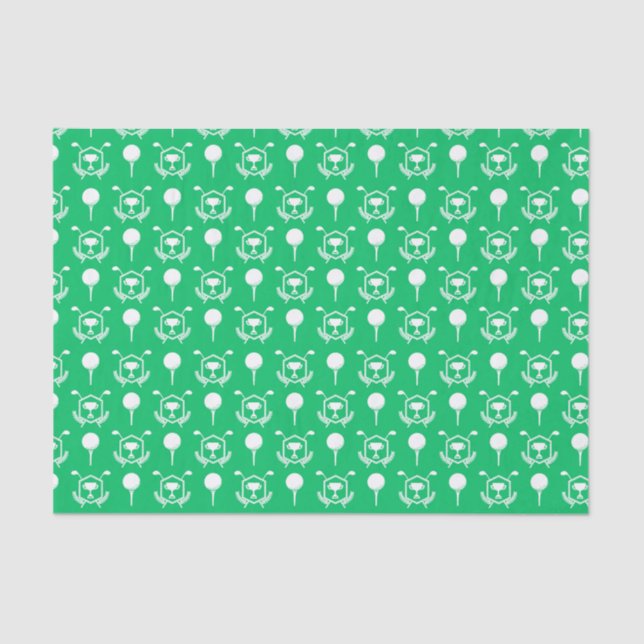Green and White Golf Icons Tissue Paper (Front)
