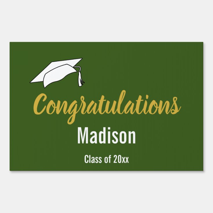 Green and White Graduate Congratulations Sign | Zazzle