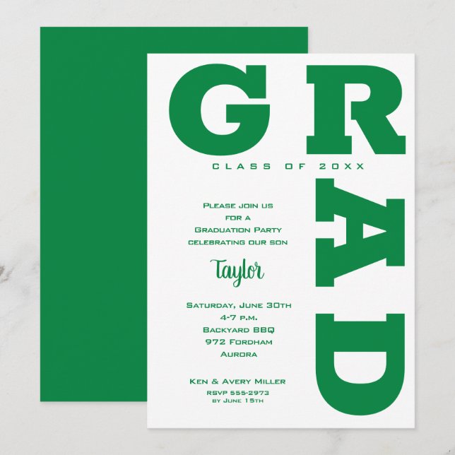 Green and White Graduation Party Invitation (Front/Back)